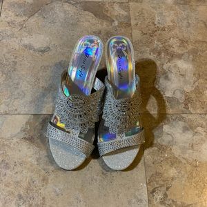 Silver open toed low heel sandal
